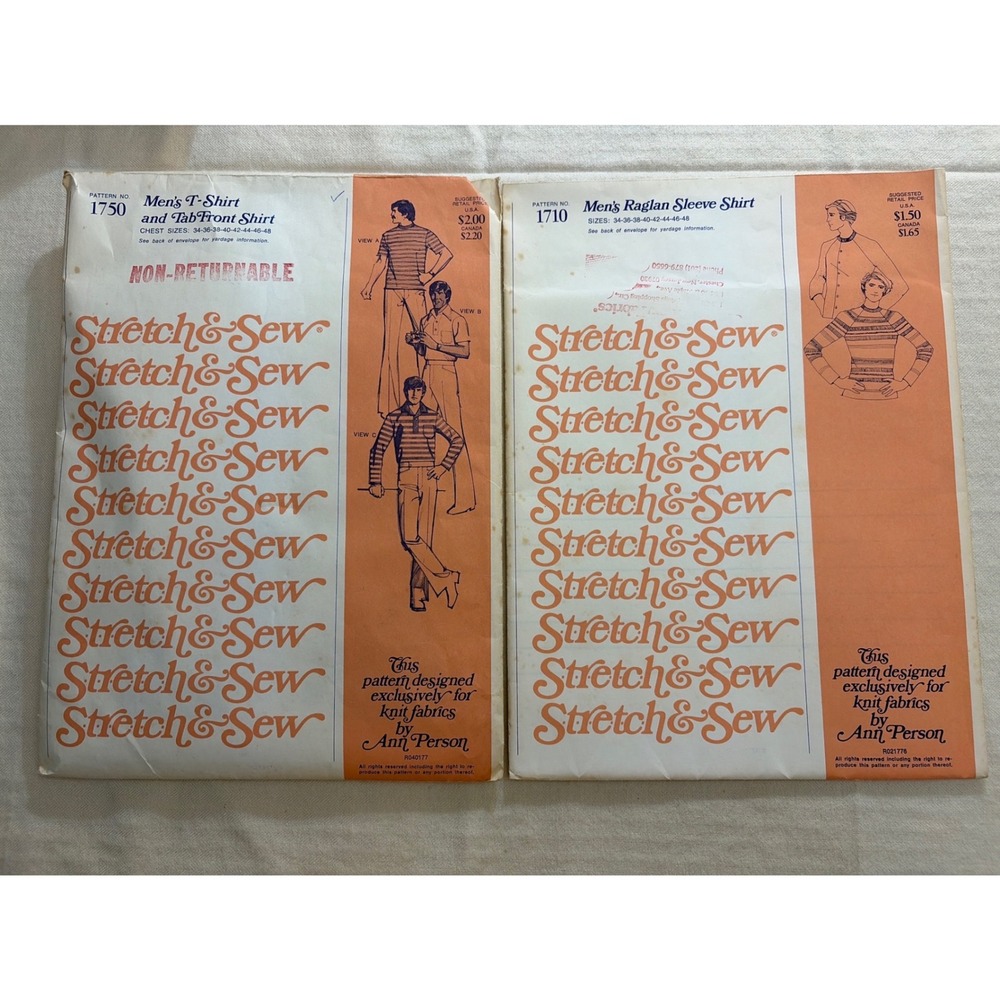 Vintage DIY Craftcore Men's Shirt Patterns Retro 1750 1710 Ann Person Lot 2 70s